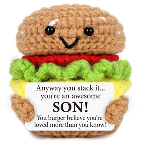 AVBODA mini crochet burger, Father’s Day desk keepsake with bright stitching