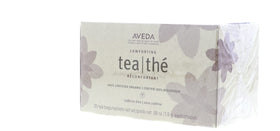 Aveda Comforting Tea Bags back displays ingredients and certifications for clean sourcing.