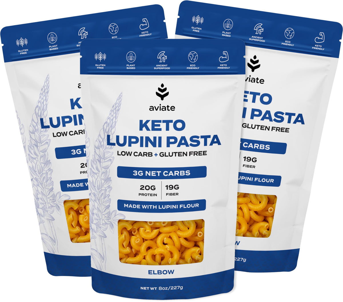 Aviate Keto Pasta Elbows pack of three, keto-friendly.