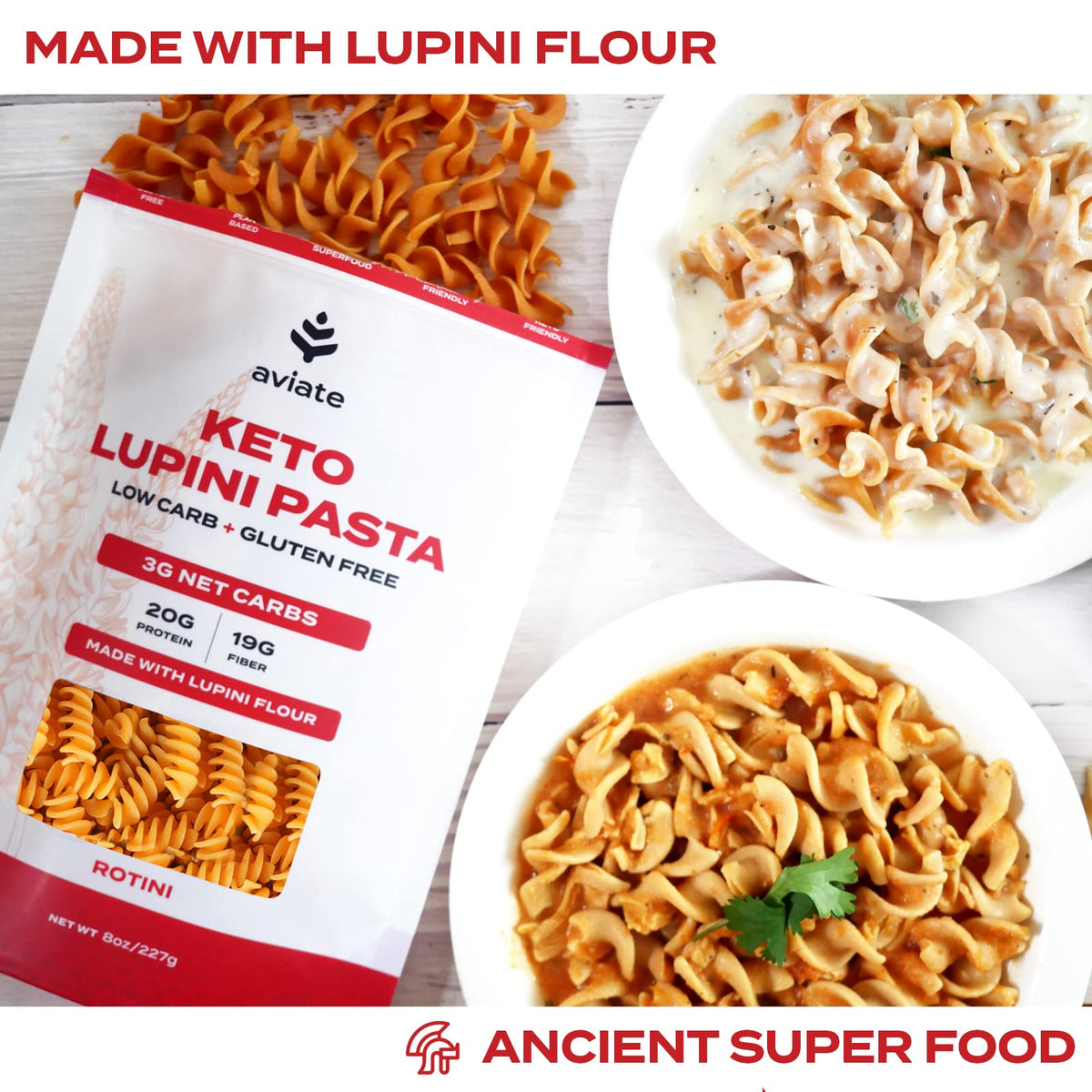 Aviate keto pasta rotini gluten-free label for gluten-free diets