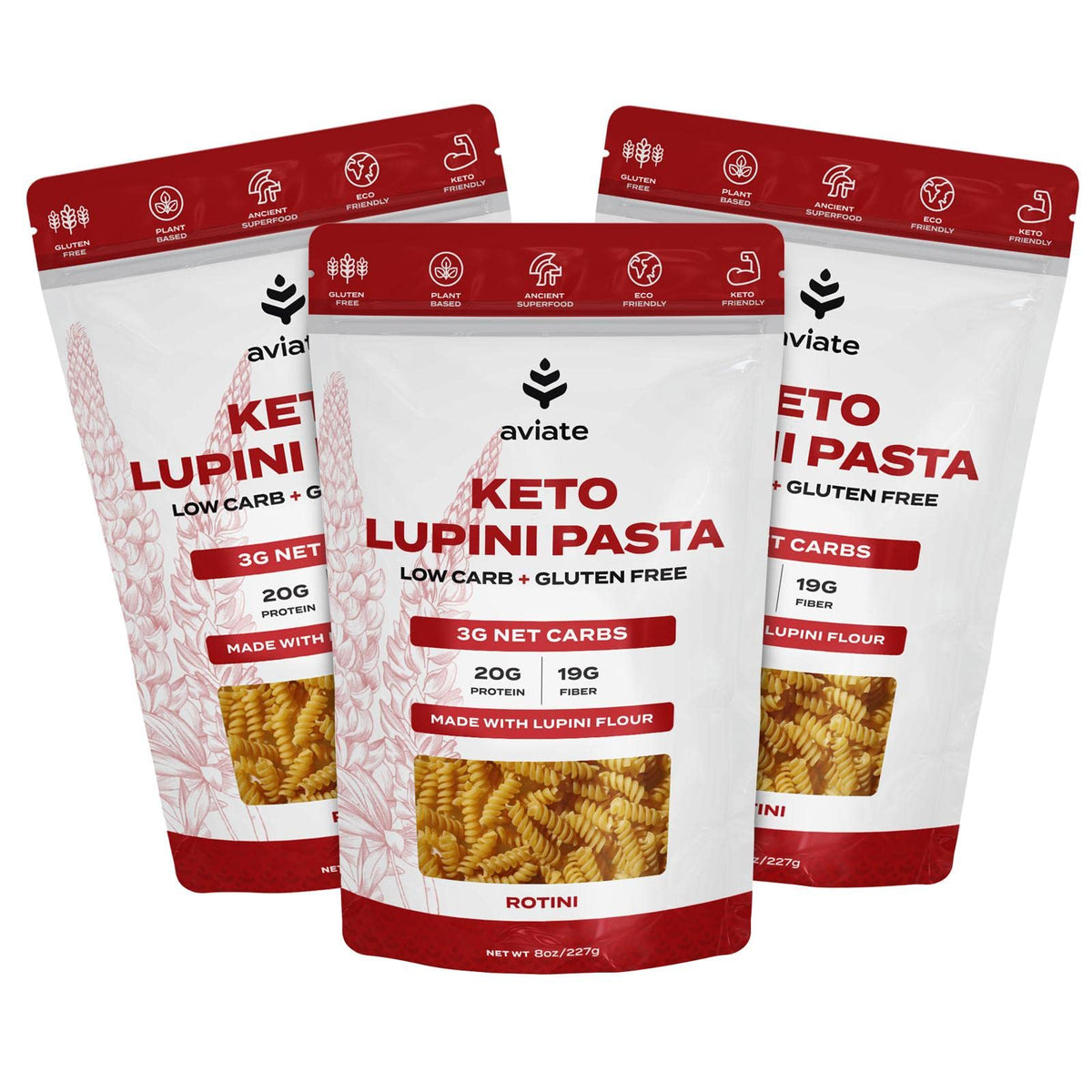 Aviate keto pasta rotini pack 3x8oz for quick low-carb meals