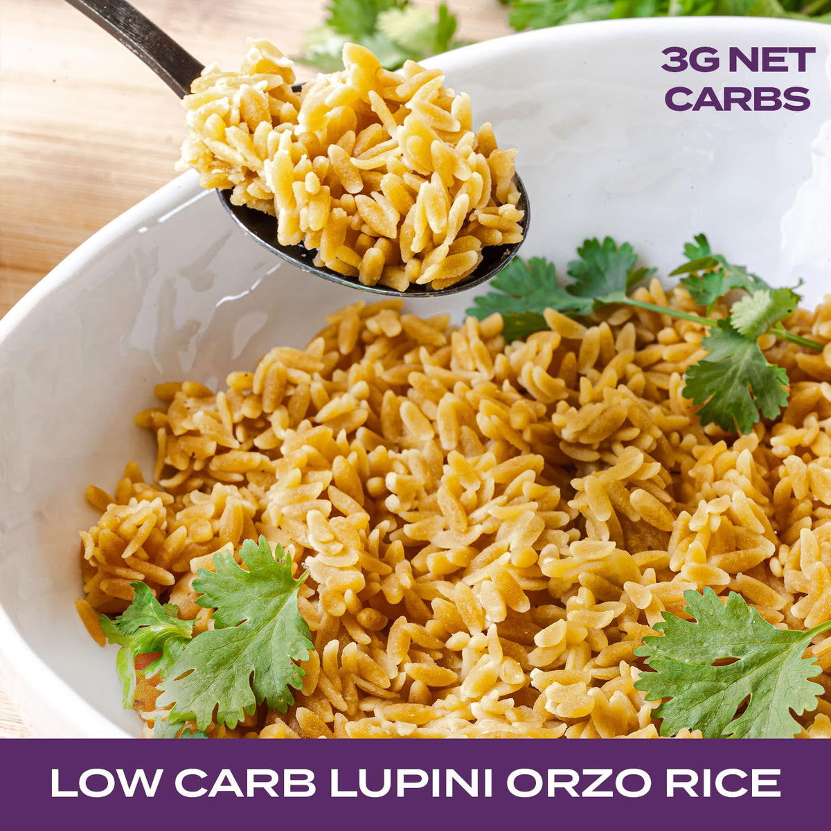 Serving bowl of Aviate Keto Rice Orzo displaying chewy texture