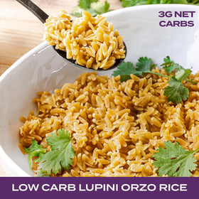 Serving bowl of Aviate Keto Rice Orzo displaying chewy texture