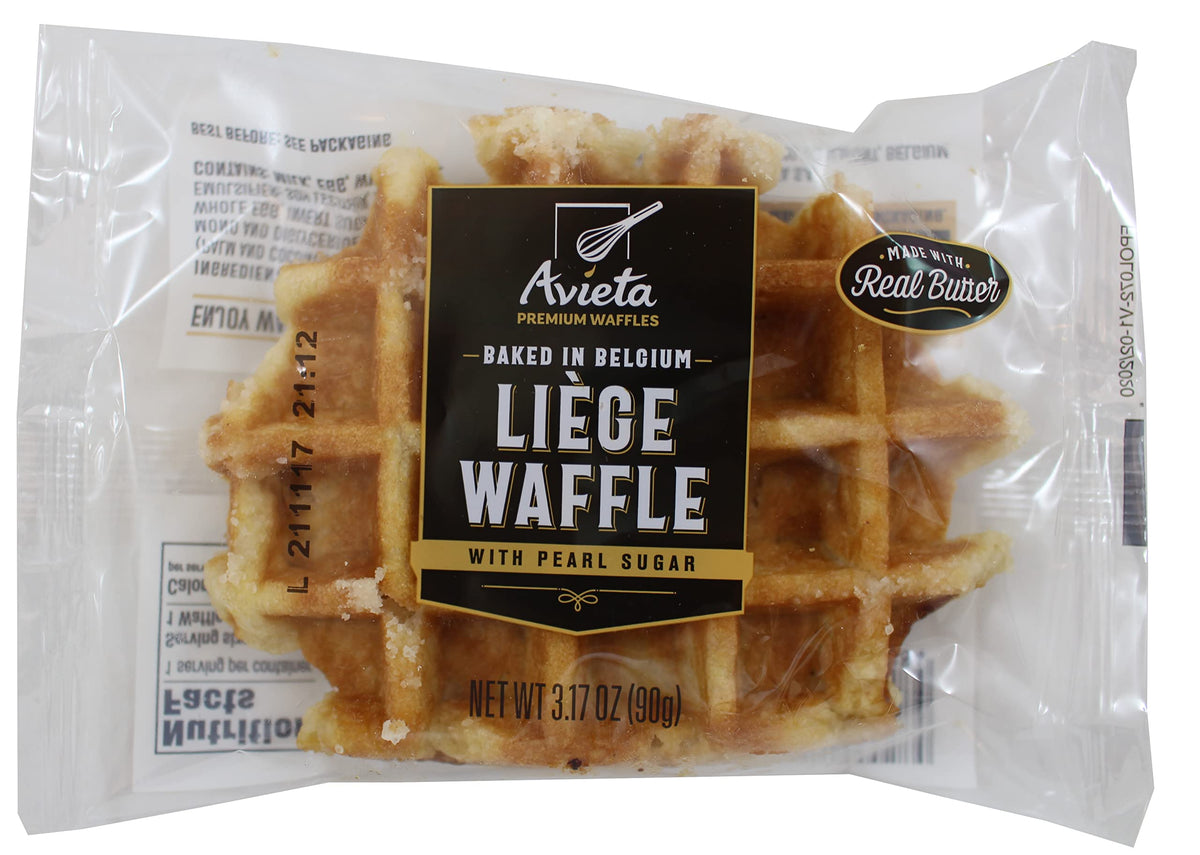 Avieta Belgian Pearl Sugar Waffles 12-pack; convenient individually wrapped servings.