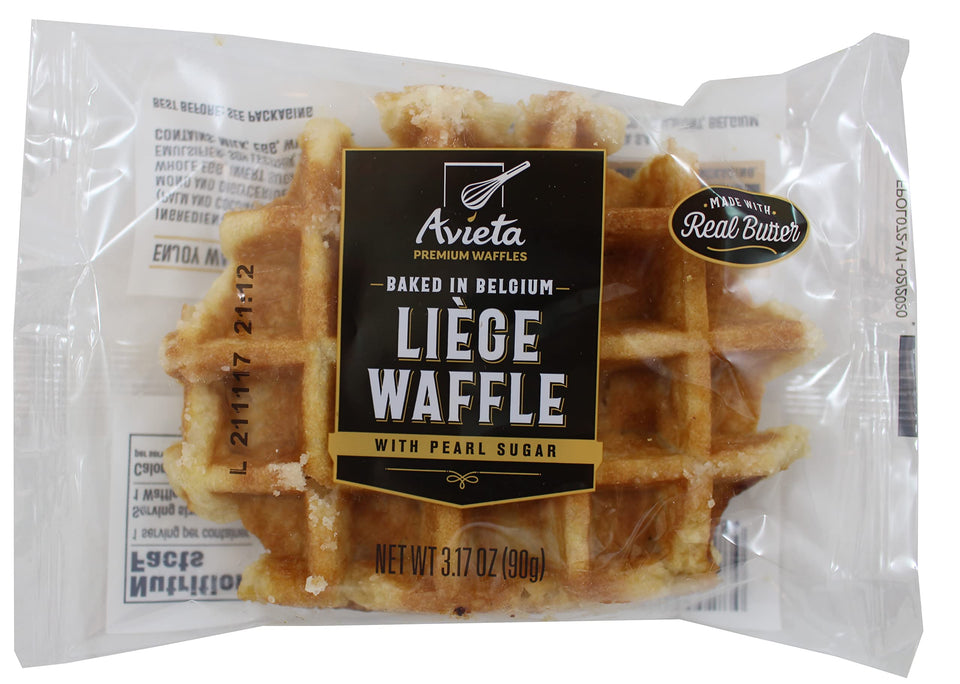 Avieta Belgian Pearl Sugar Waffles 12-pack; convenient individually wrapped servings.