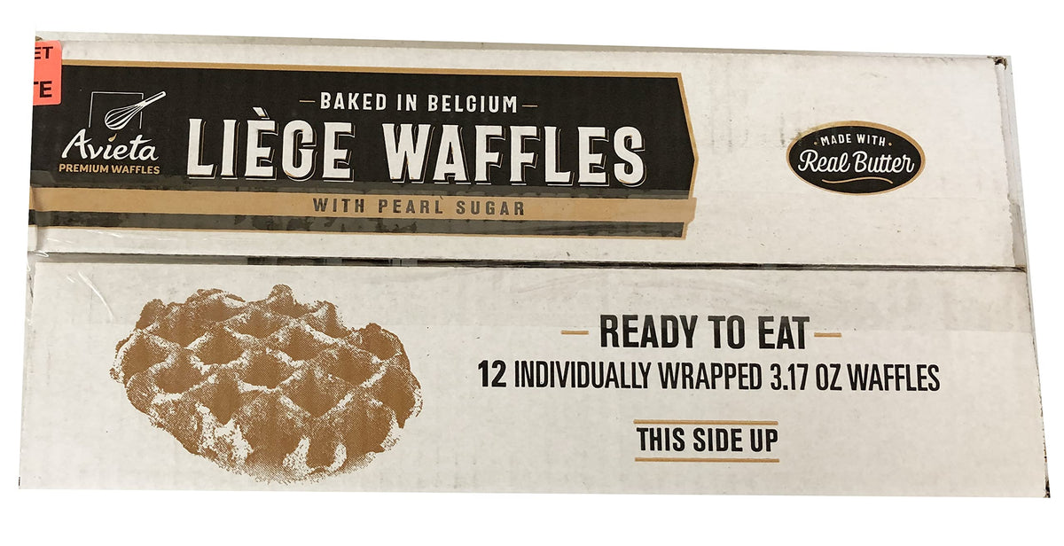 Close-up of Avieta waffles showing pearl sugar crunch and texture.