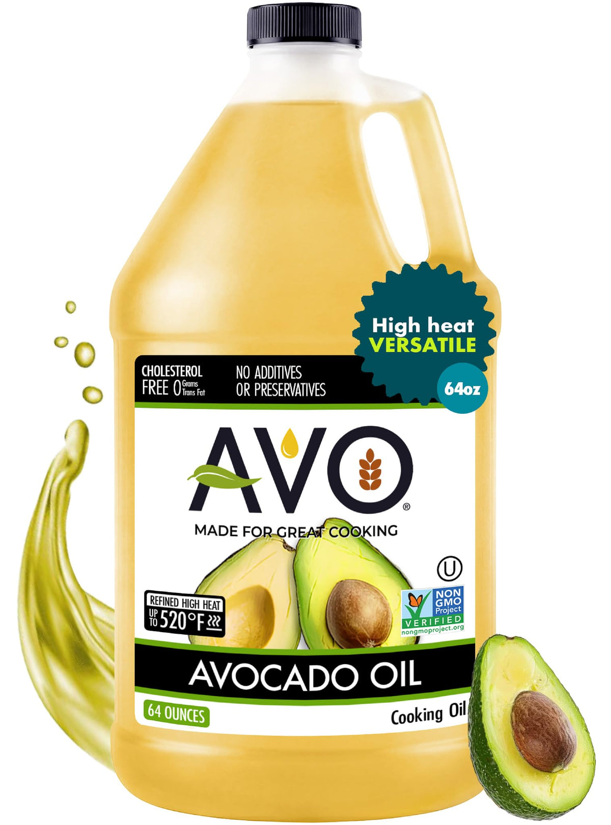 AVO avocado oil bottle pour showcases easy pour for everyday cooking.