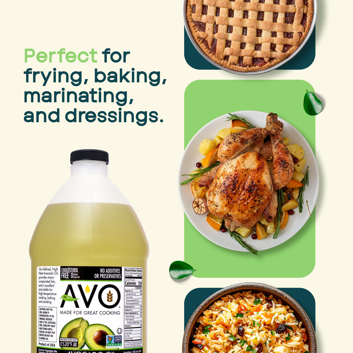 AVO avocado oil frying pan sizzle demonstrates high-heat performance for frying and sautéing.