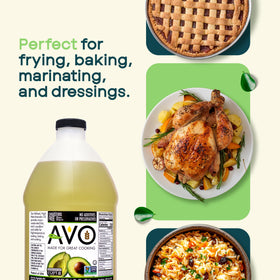 AVO avocado oil frying pan sizzle demonstrates high-heat performance for frying and sautéing.