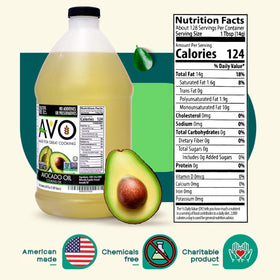 AVO avocado oil US packaging communicates quality and domestic production.