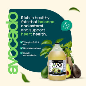 AVO Avocado Oil label closeup showing non-GMO and kosher status.