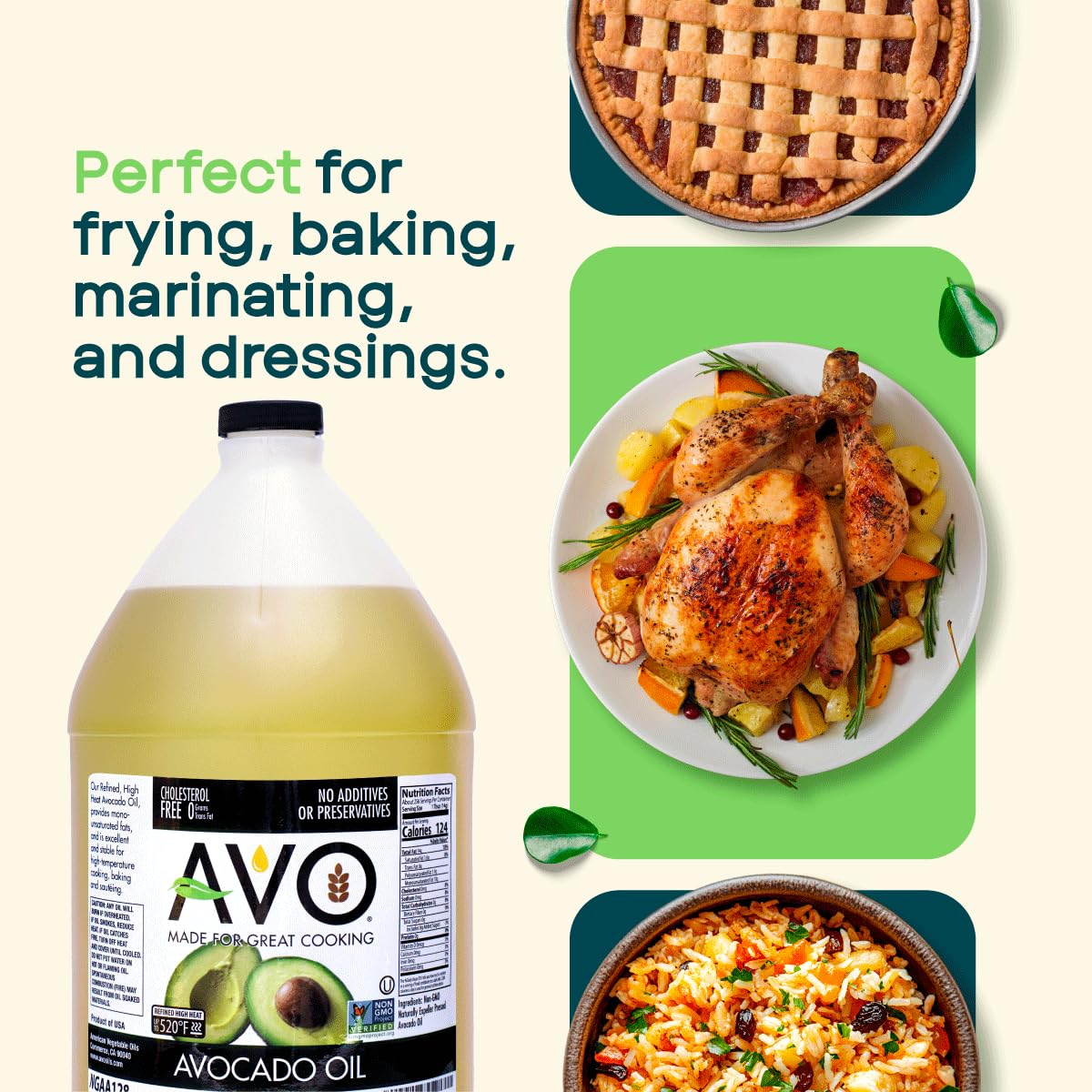 AVO Avocado Oil in a hot pan for searing vegetables.
