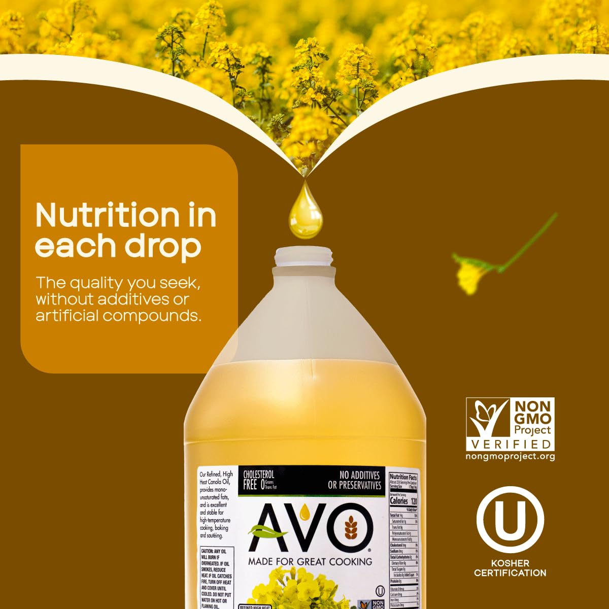 AVO canola oil heats evenly for searing in a hot pan.
