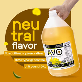 AVO oil bottle with measuring hints for consistent cooking results.