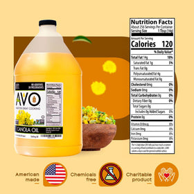 AVO expeller pressed canola oil pour spout ideal for frying and sautéing.