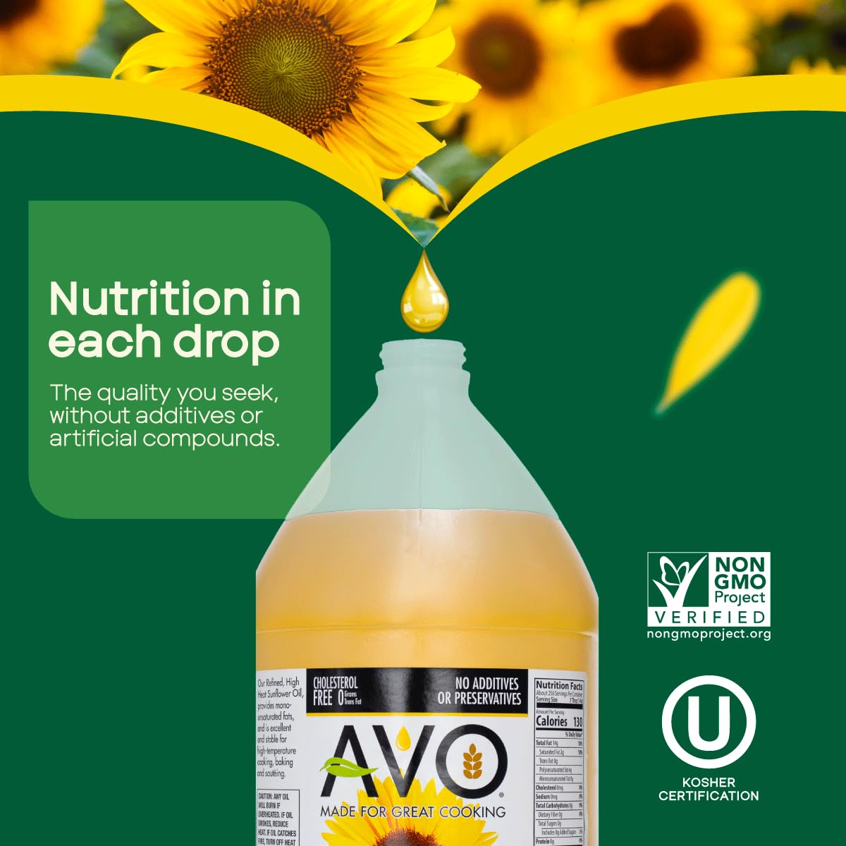 AVO High-Oleic Sunflower Oil frying pan scene demonstrating versatility.