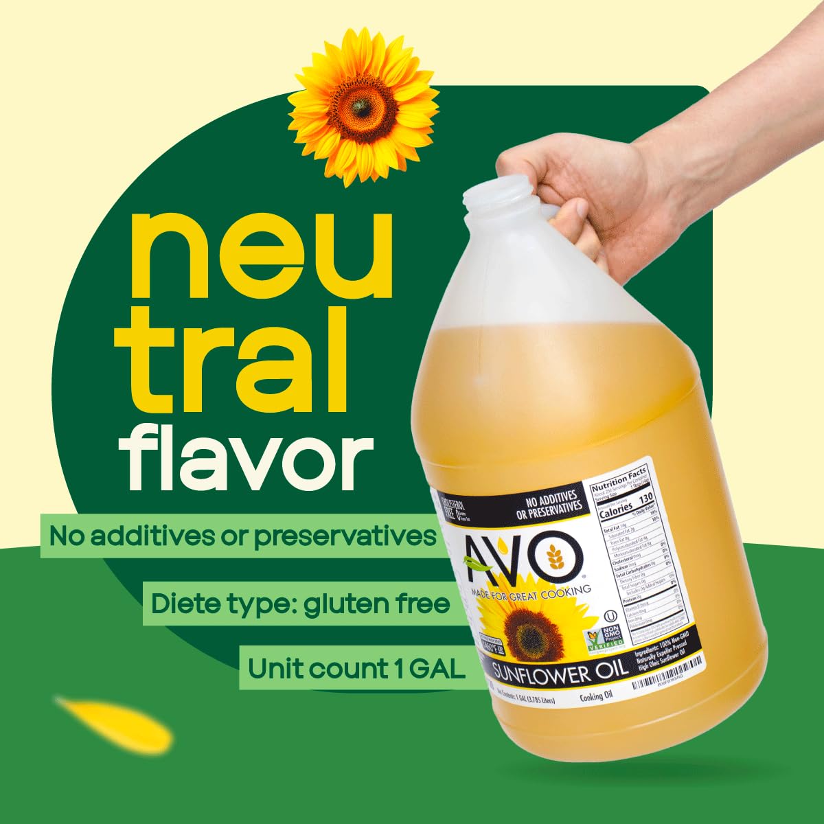AVO High-Oleic Sunflower Oil neutral flavor on tastier meals.