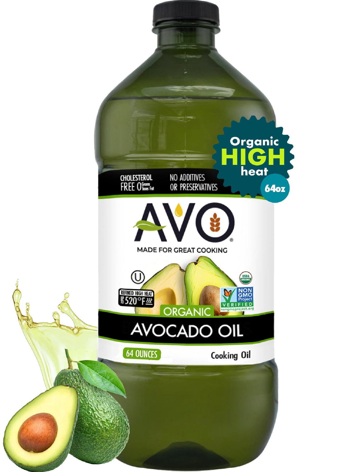 AVO Organic Avocado Oil bottle ready for cooking with a neutral flavor