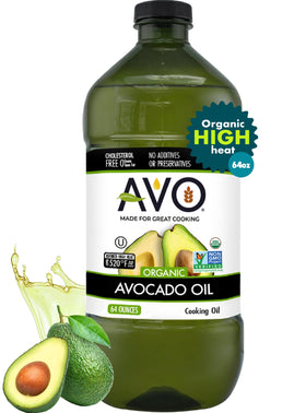 AVO Organic Avocado Oil bottle ready for cooking with a neutral flavor