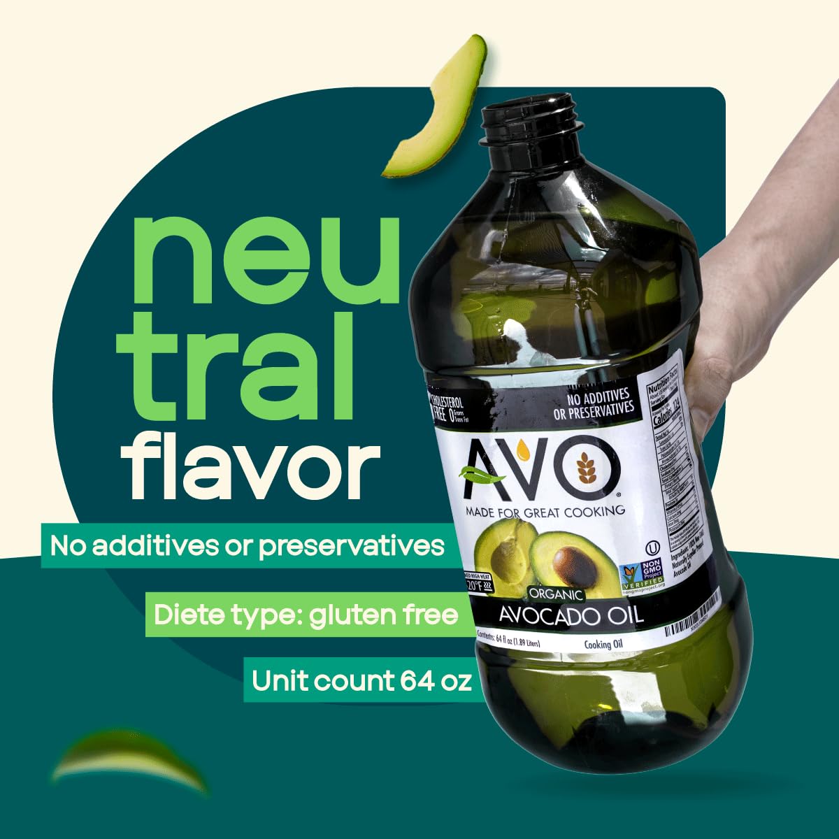 Bulk AVO Organic Avocado Oil packaging emphasizing recyclable materials