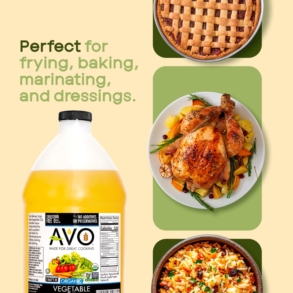 Pour-spout bottle of AVO oil ready for dressings and baking.