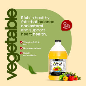 AVO Organic Vegetable Oil bottle on countertop for everyday sautéing.