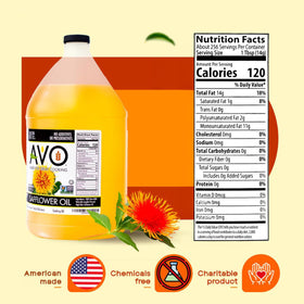 AVO safflower oil bottle pouring, ideal for daily sautéing.