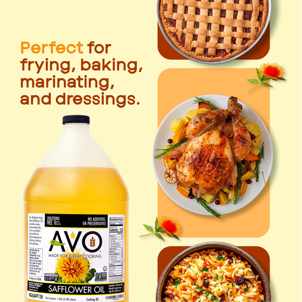 AVO safflower oil label with organic seal on the bottle.
