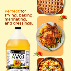 AVO safflower oil label with organic seal on the bottle.