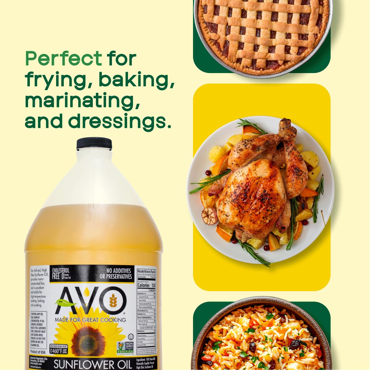 AVO Sunflower Oil kitchen counter layout showing ready-to-use bottle.
