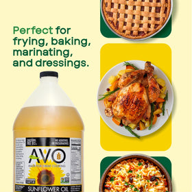 AVO Sunflower Oil kitchen counter layout showing ready-to-use bottle.