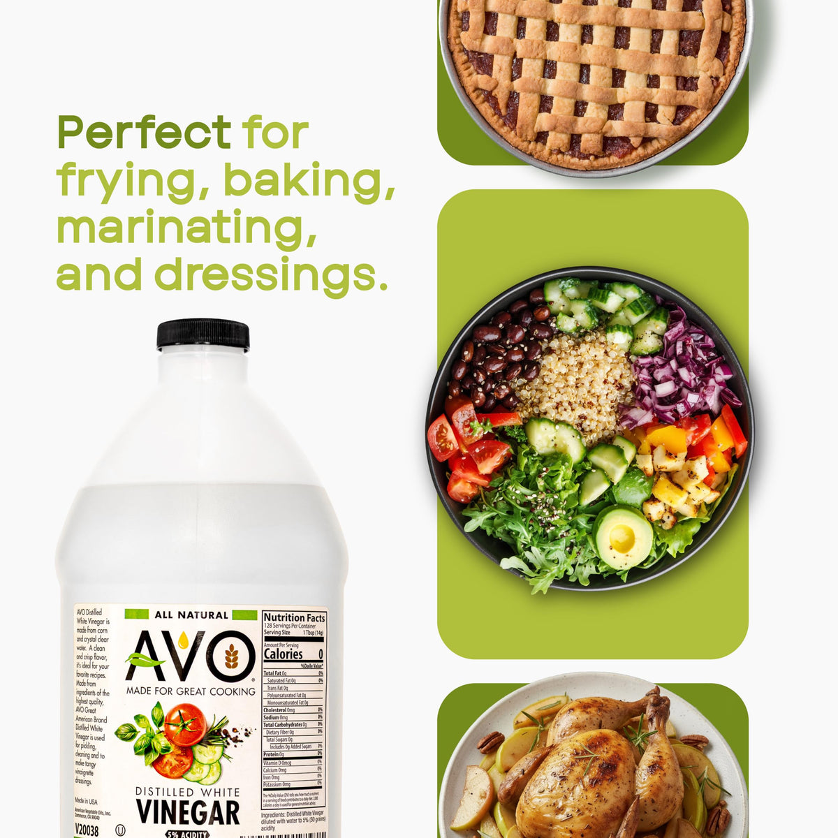 AVO white vinegar cleaning multipurpose used for kitchen surfaces and laundry.