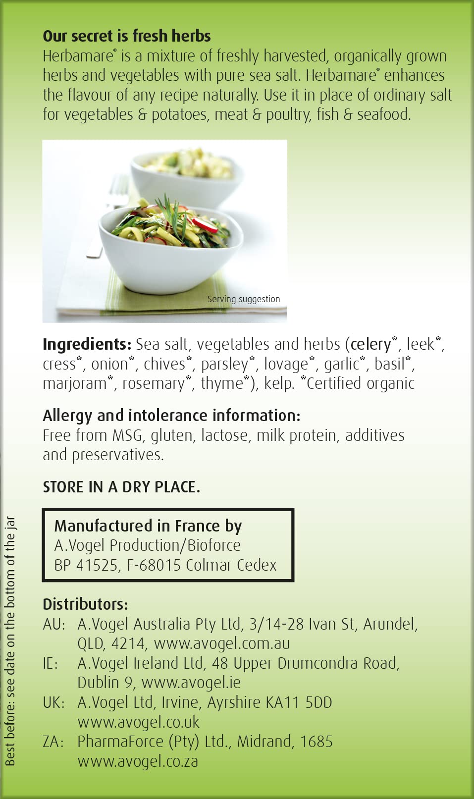 A.Vogel Herbamare Original close-up of the herb blend for versatile seasoning.