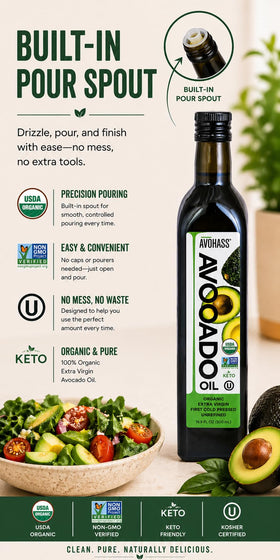 Avohass 8.5 oz bottle offers convenient trial size for new avocado oil lovers.