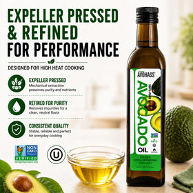 Avohass avocado oil bottle used for roasting vegetables at high heat.