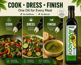 Avohass avocado oil drizzled into dressings for silky depth