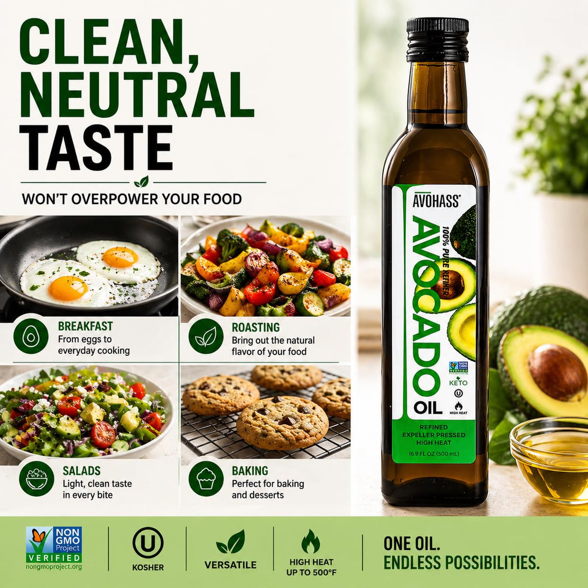 Avohass label shows Non-GMO and Kosher certification.