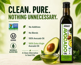 Avohass avocado oil on salads delivering vibrant, buttery finish