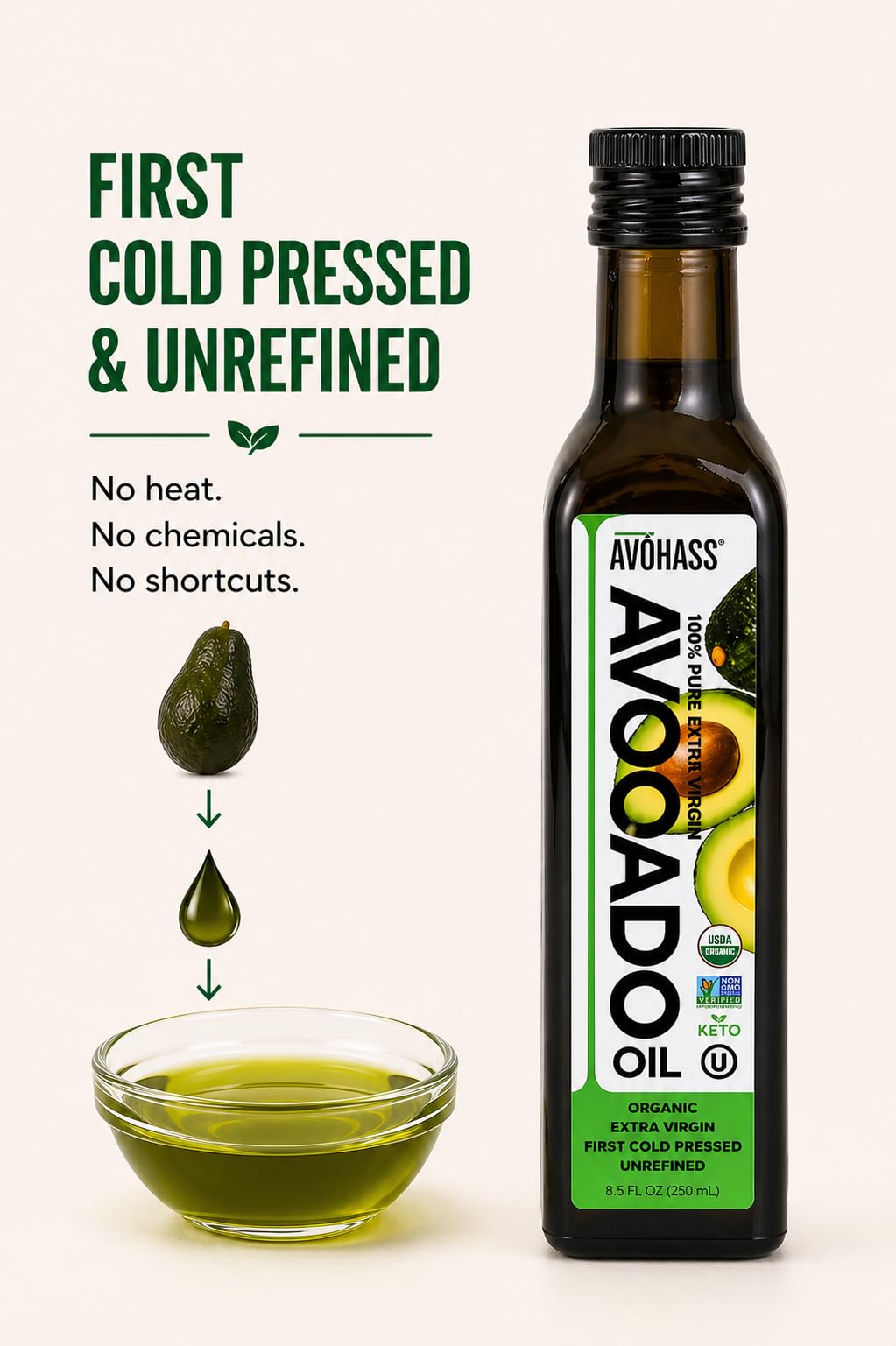 Avohass dressing-ready pour over greens enhances brightness.