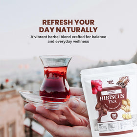 AVTI FARMS antioxidant-rich hibiscus infusion in a glass bottle.