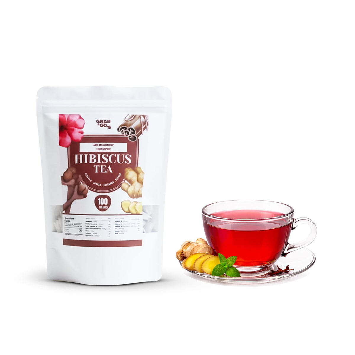 AVTI FARMS hibiscus tea bags with ginger and cinnamon for a calming, caffeine-free beverage.