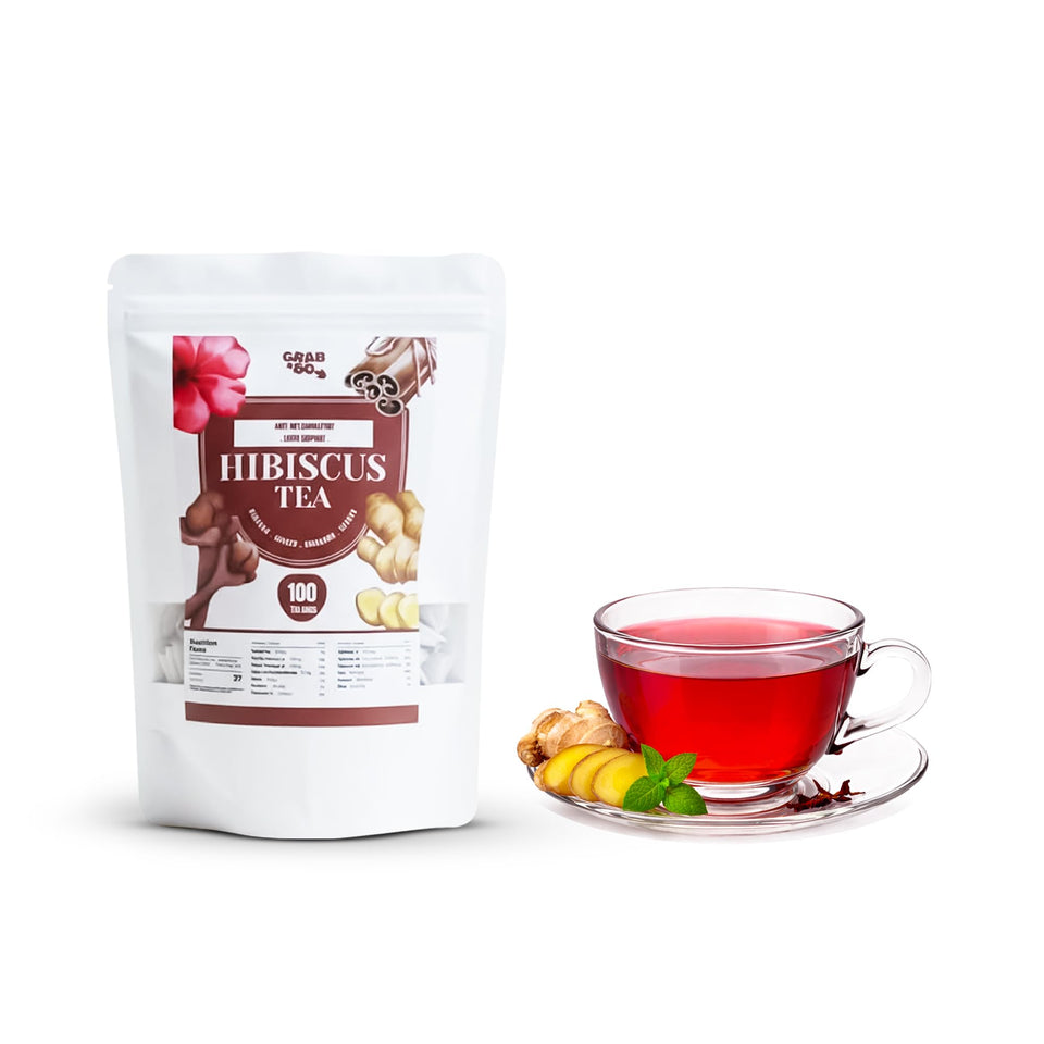 AVTI FARMS hibiscus tea bags with ginger and cinnamon for a calming, caffeine-free beverage.