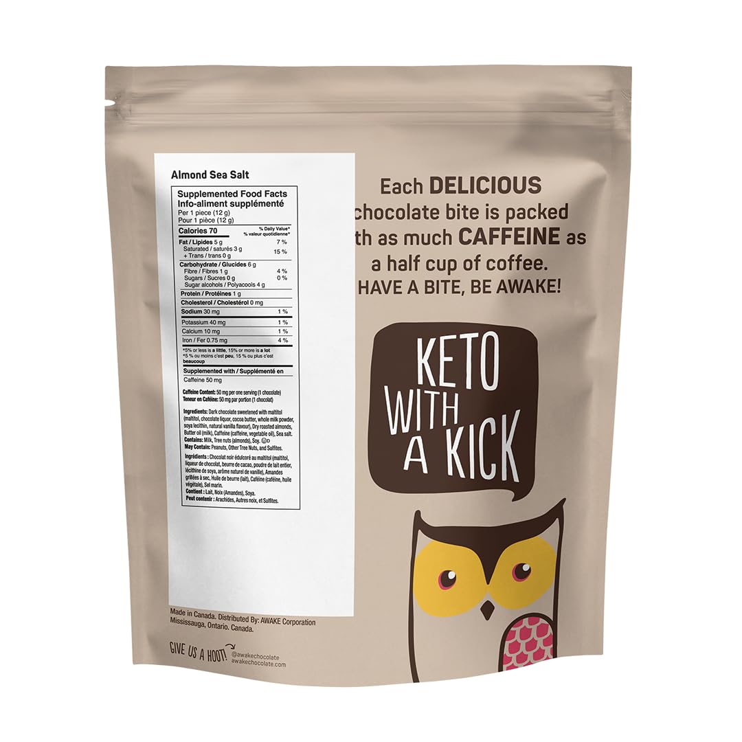 AWAKE caffeinated chocolate bites detailed look highlighting premium ingredients.