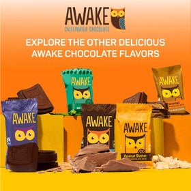 AWAKE caffeinated chocolate bites gluten-free non-GMO label for dietary needs.