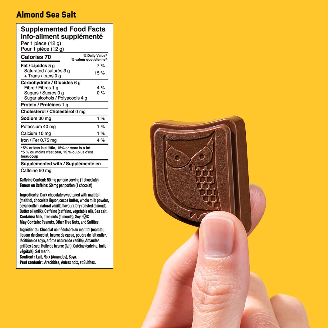 AWAKE caffeinated chocolate bites on-the-go display for portable energy.