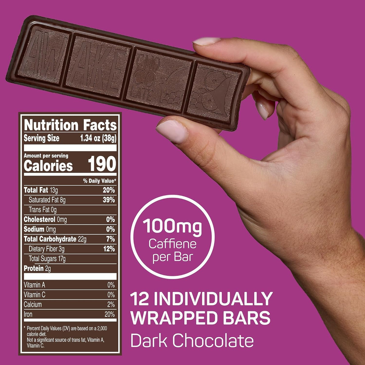 Cross-section of Awake dark chocolate bar shows smooth texture