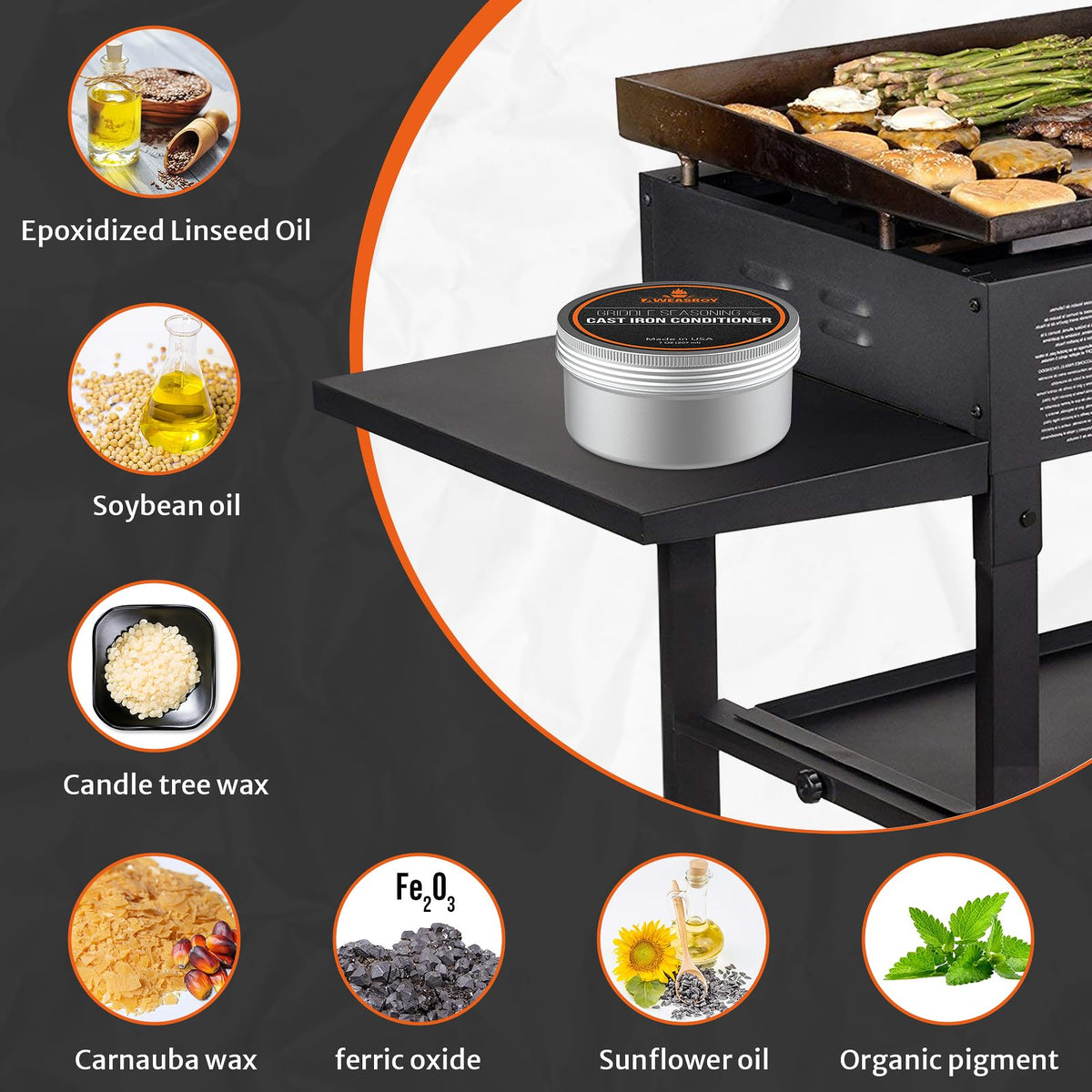 AWEASROY seasoning on a Blackstone grill for better searing and easier release