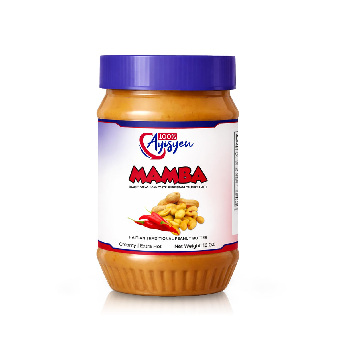 100% AYISYEN Mamba peanut butter jar front shows authentic Haitian tradition.