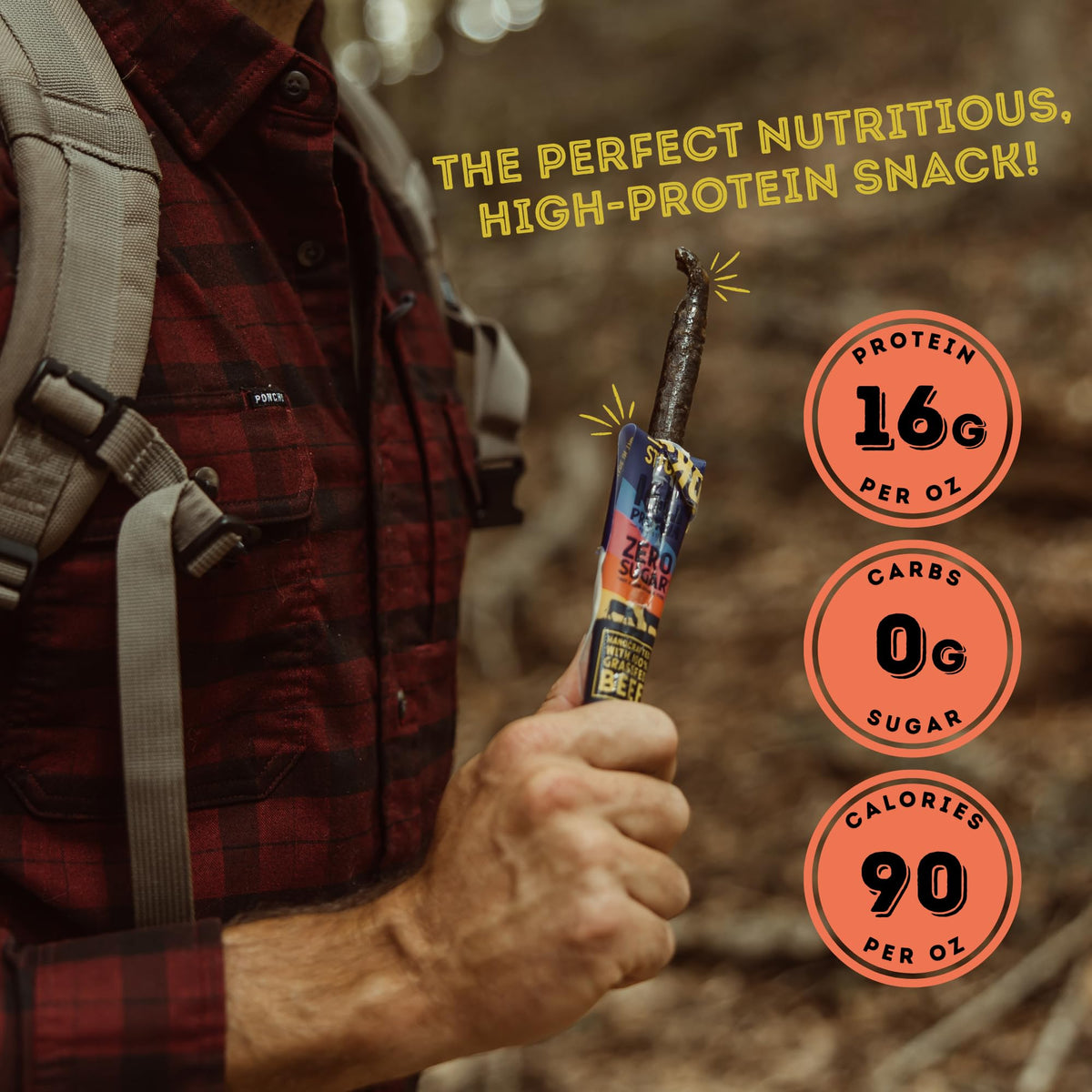 Ayoba Beef Sticks Traditional grass-fed beef image emphasizes quality and rich taste.