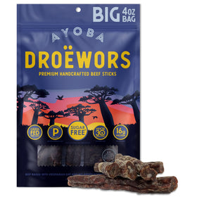Ayoba Droewors grass-fed beef stick 4oz serving for keto-friendly snacking